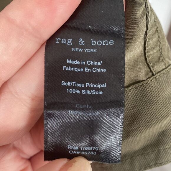 rag & born- Silk Light Weight Trench Wrap DressOlive Green Modern Ragged sz M - Picture 10 of 16